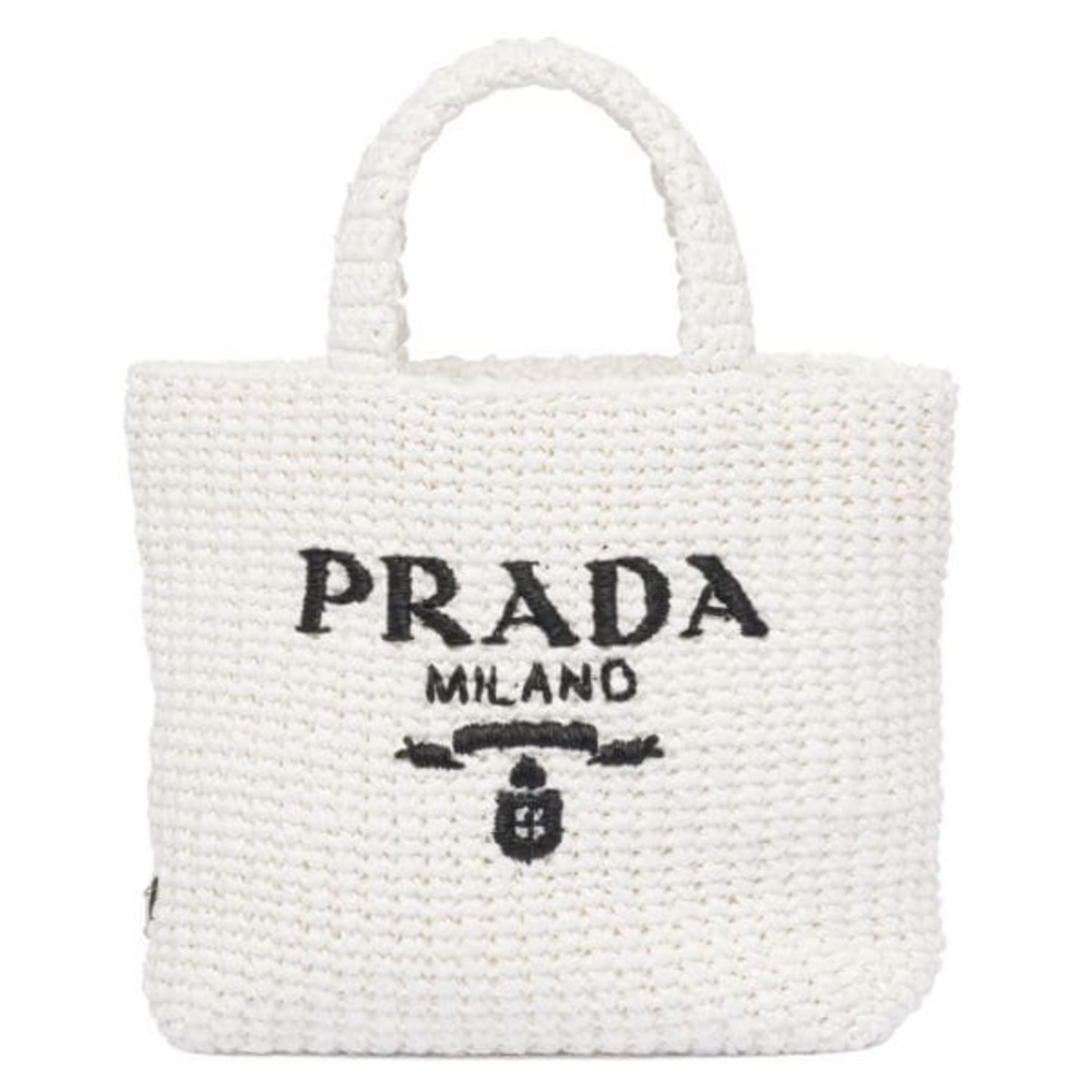New Prada Logo Small Raffia Tote